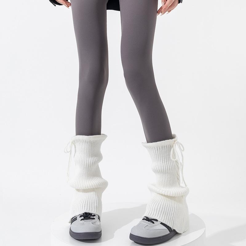 Boots Cotton Socks Cover Bow Straps Thickened Thermal Stacking Socks Gray Knitted Calf Cover