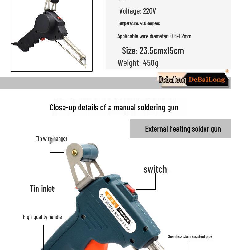 Electric Soldering Iron 60W: Internal/External Heating, Single-Handed, Semi-Automatic Solder Dispenser.