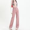 Damenhose Pink Jeans Frühling und Herbst Neue hoch taillierte dünne lockere gerade drapierte schmale Version der weiten Beinhose
