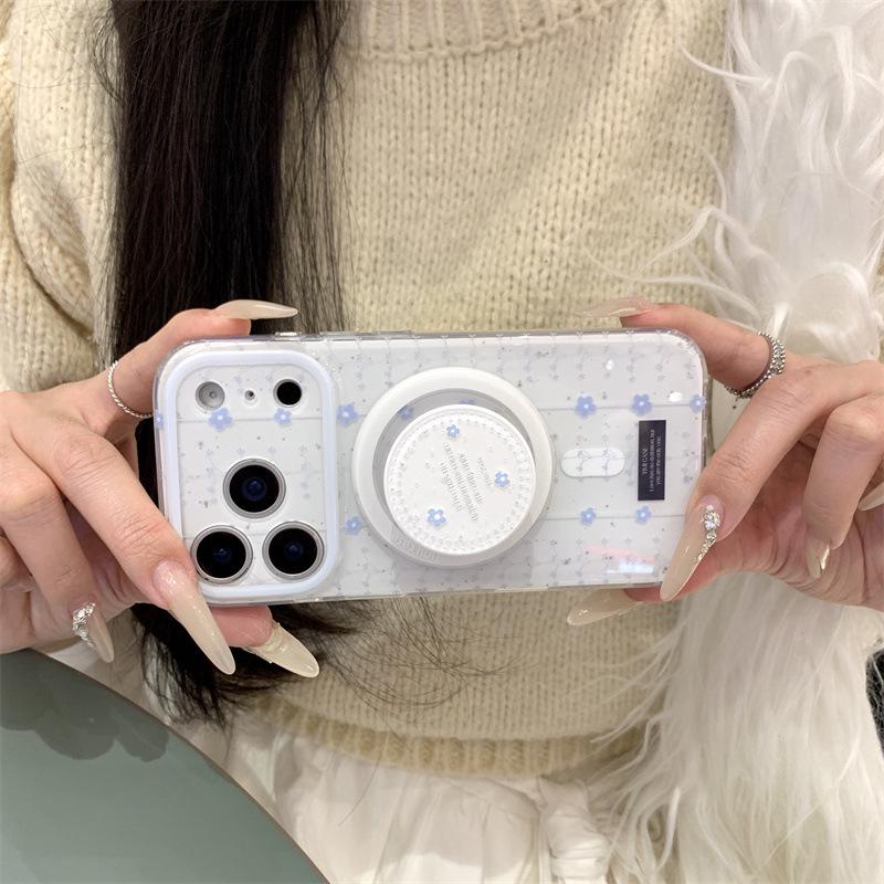 Blue Floral Magnetic Stand Case for iPhone 17, Apple 16 Pro Max/15/14