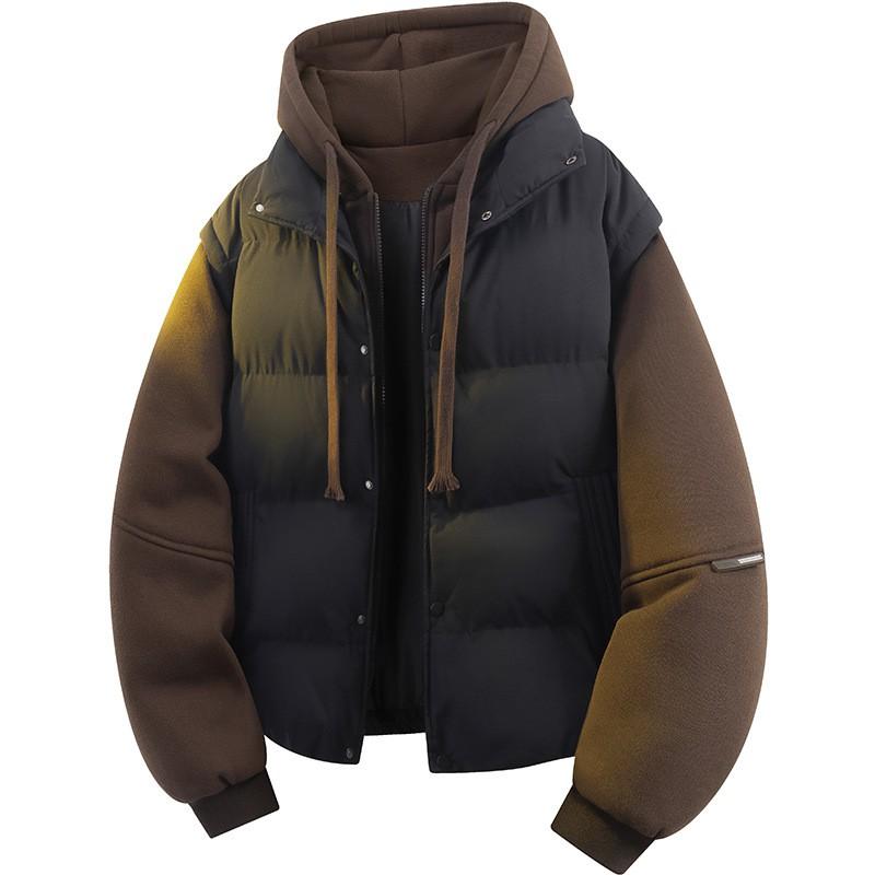 Mens Loose Fit Two-Piece Cotton Puffer Jacket 2026 Winter Casual Fashion Couple Coat