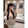 Women's 2025 Winter V-neck Knot Pleated Long Sleeve Slimming Top