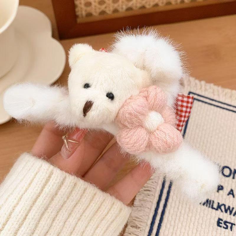 Women's Plush Cartoon Shark & Bear Hair Clips - Autumn & Winter Collection