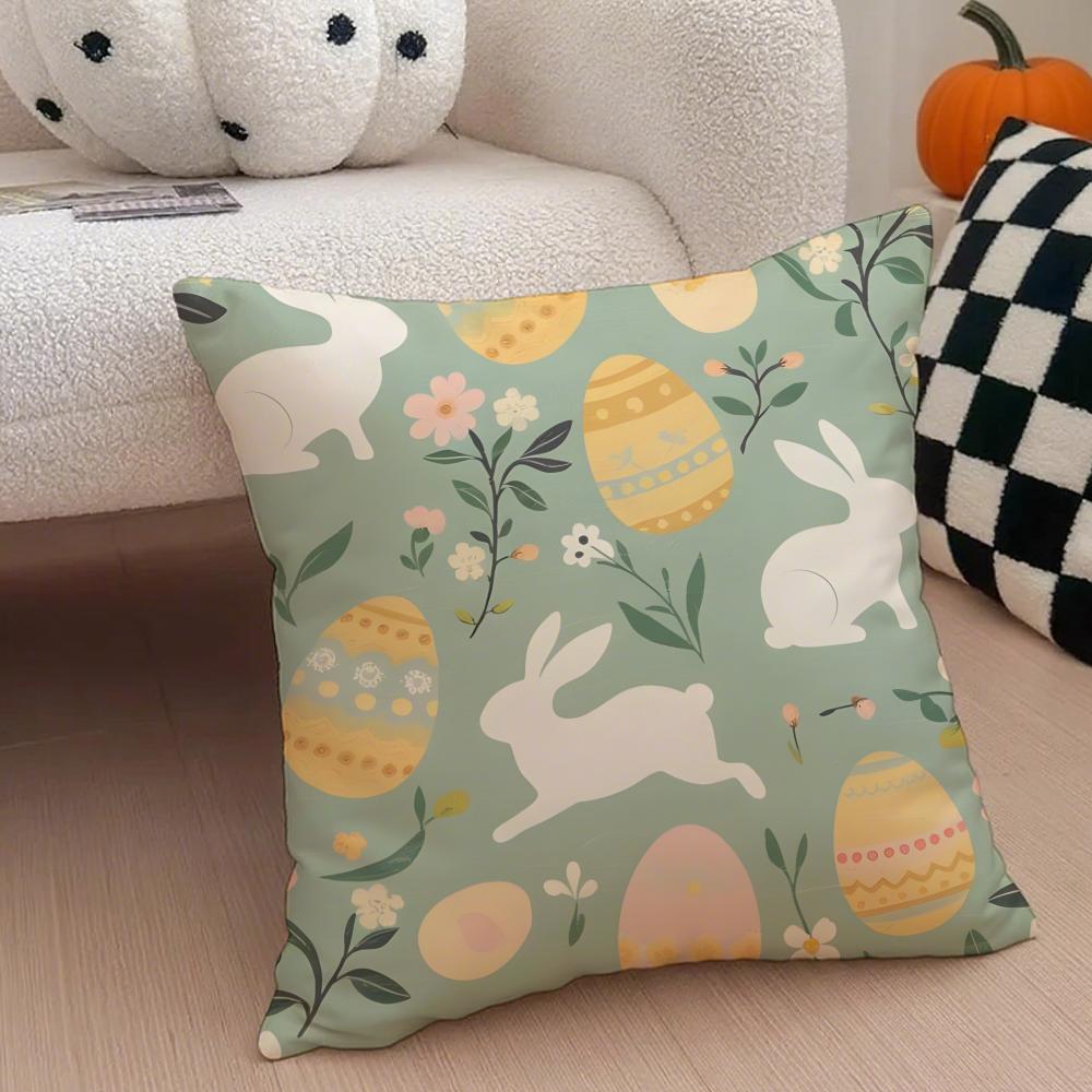 Fresh Playful EEaster Egg Rabbits Cushion Cover Throw Pillow Cover Hidden Button Durable Polyester Chair Cushion