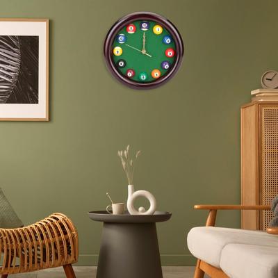 Billiard Pool Ball Wall Clock Table Modern with Solid Wood Frame Creative Round 10" for