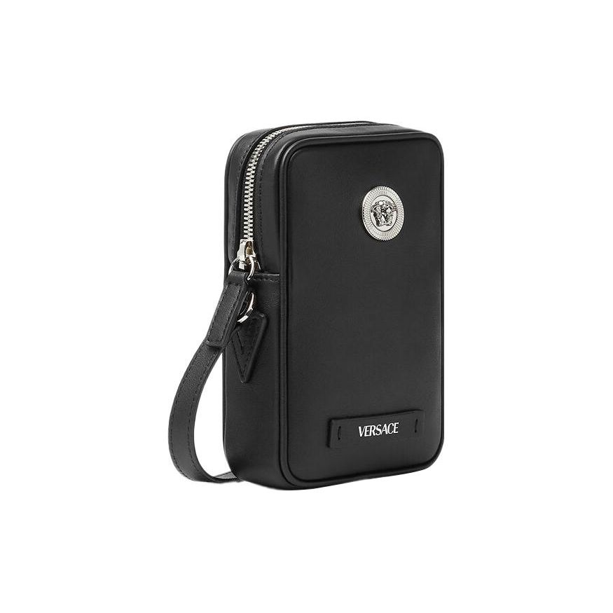 Versace Medusa Biggie Series Classic Medusa Logo Leather Phone Bag Men Shoulder Bag Black 1006192-1A03190-1B00P