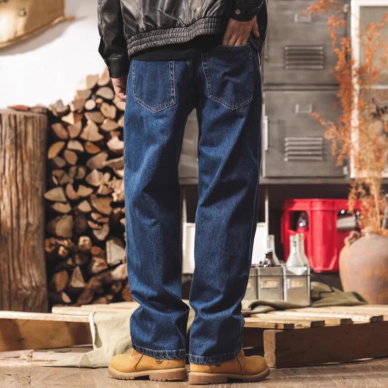 Jielinuo Men's American Retro Slub Cotton Straight-Leg Jeans