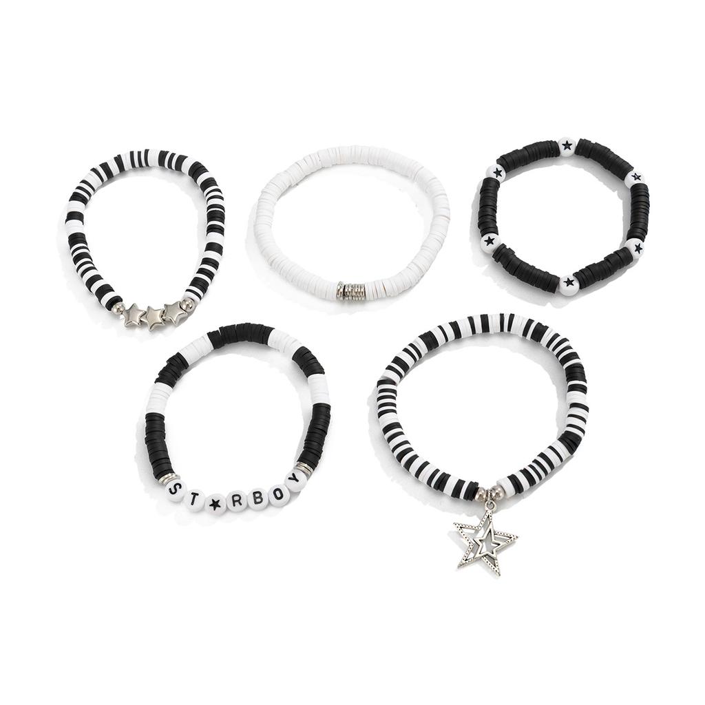 Creative Color-Block Alphabet Clay Stretch Bracelet-Stackable CCB Star Pendant Hand Jewelry Cute Daily Accessory for Fashion Lovers