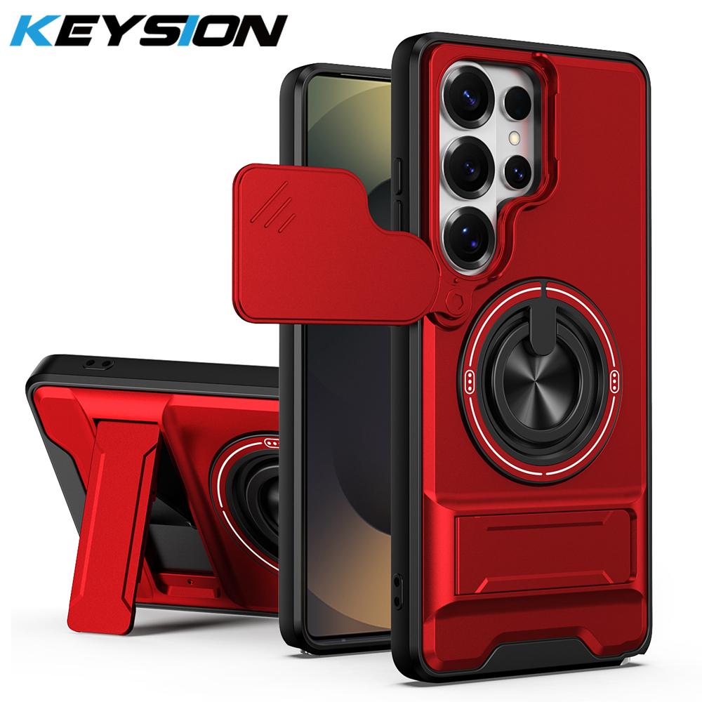 KEYSION Magnetic Phone Case for Samsung Galaxy S25 S26 Ultra S26+ S25 FE Slide Camera Protection Upright Kickstand Ring Shockproof Cover