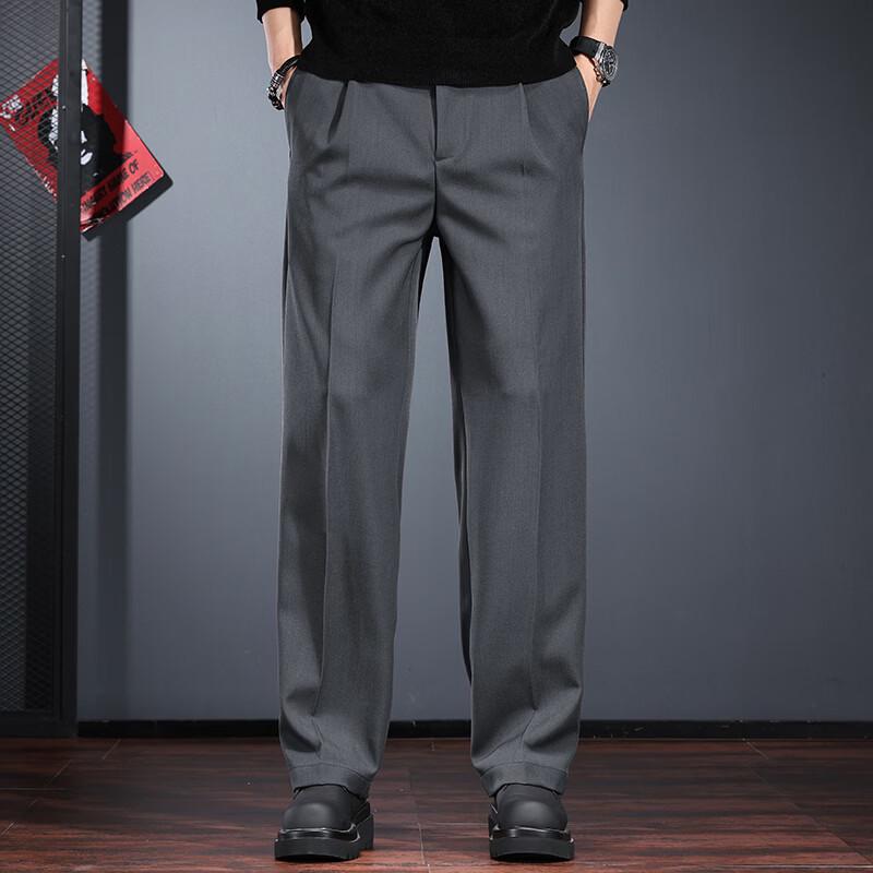 Jie Leinuo Men's Casual Straight-Leg Suit Pants