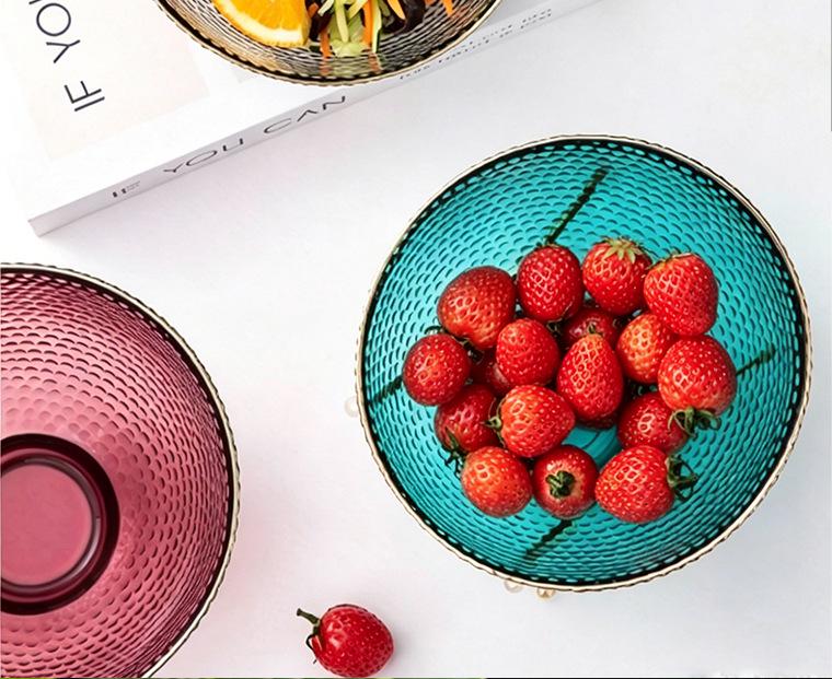 High-Value Gold Rim Glass Salad Bowl - Light Luxury Large Fruit Plate with Elevated Slanted Mouth Design.