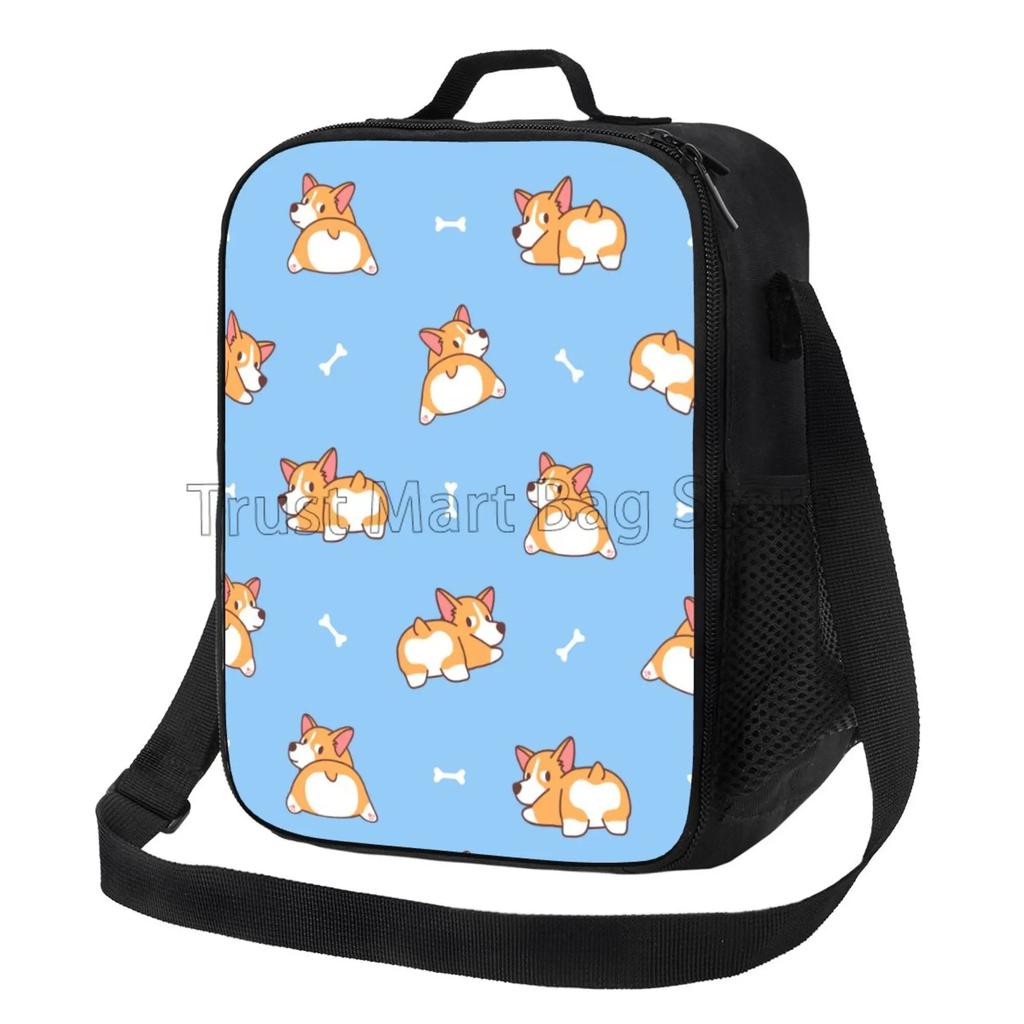 Tierische Corgi Lunchbox für Kinder Mädchen Jungen Niedlicher Hund Isolierte Lunchtasche Kühler Bento Tragetaschen mit Verstellbarem Schultergurt
