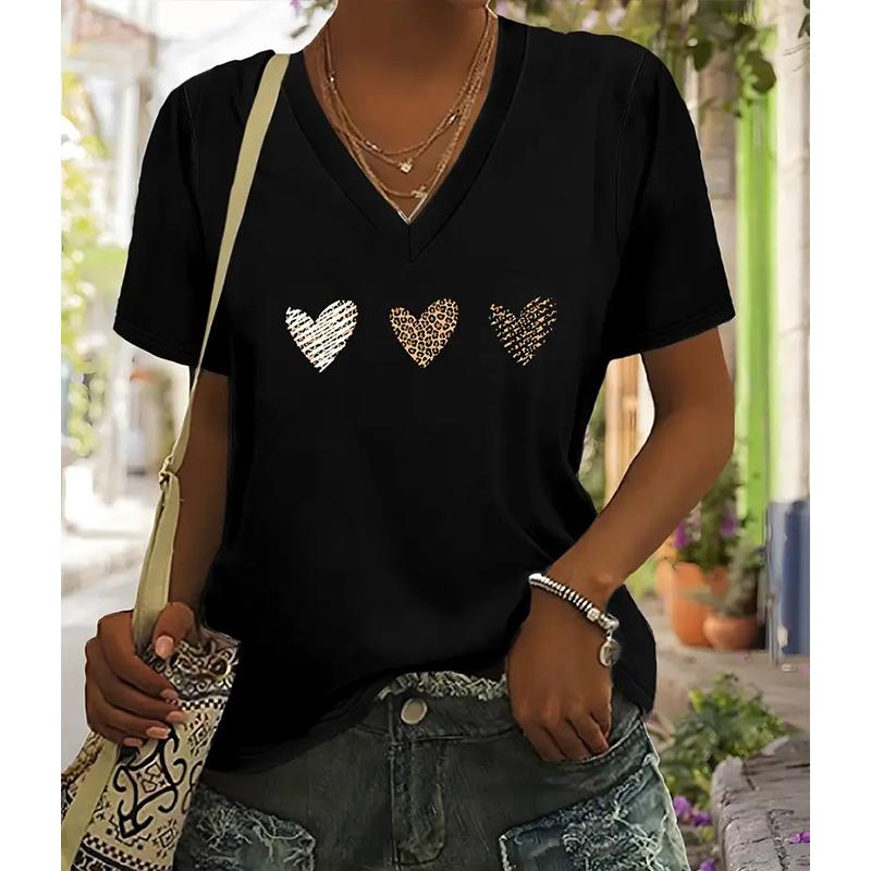 

Модные блузки с рисунком трех звезд, футболки с V-образным вырезом и короткими рукавами, повседневные XS чёрный