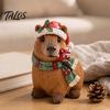 Cozy Interior Decor Pieces Christmas Capybara Resin Figurine, Statue with Santa Hat Scarf Wreath, Miniature Figures for Display Cute Tabletop Ornament
