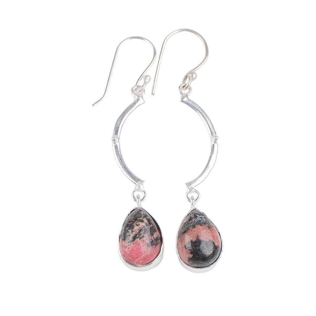 Rare Black Rhodonite Gemstone 925 Sterling Silver Jewelry Handmade Earrings2.60" EE-43-27