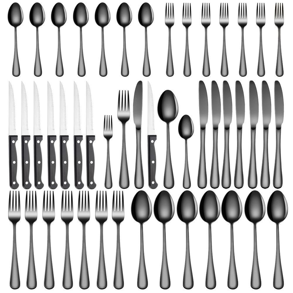 2024 Modern Premium Stainless Steel 48-Piece Cutlery Set - Western Style Steak Knives, Forks, and Spoons