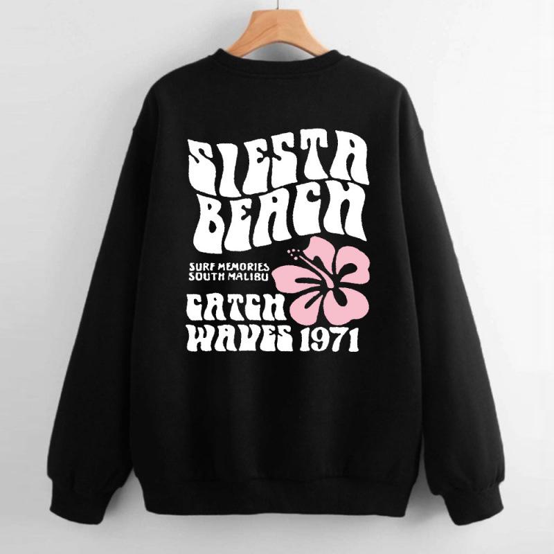 2025 Women's Round Neck "SIESTS BEAGH" Letter Hoodie