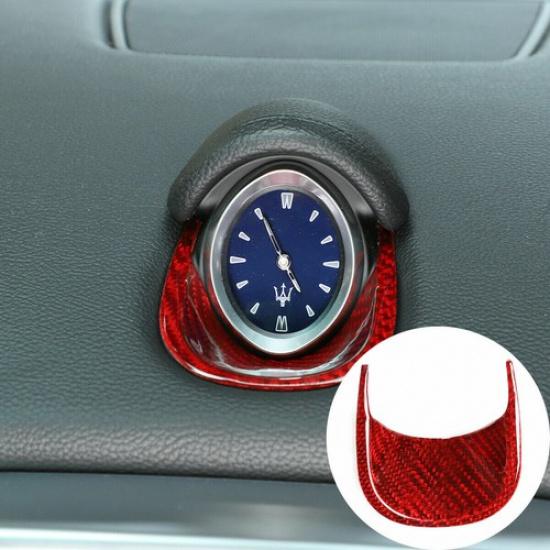 Red Carbon Fiber Car Dashboard Clock Cover Trim For Maserati Ghibli 2014-