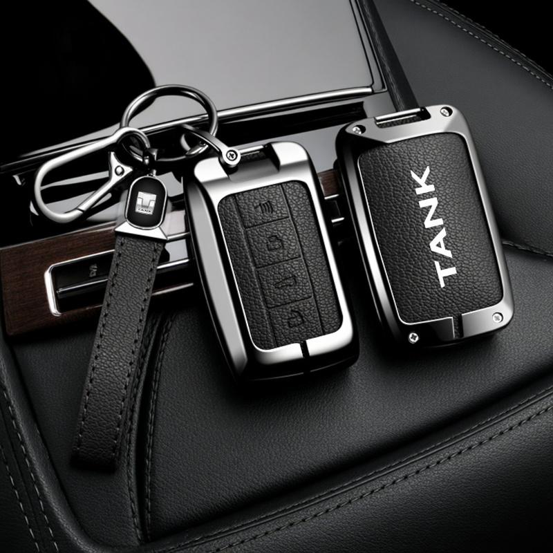 Goat Leather Car Key Case Great Wall Tank Wy Tank 300 500 Tank300 Tank500 Key Case Car Remote Key Fob Zinc Alloy Leather Protect