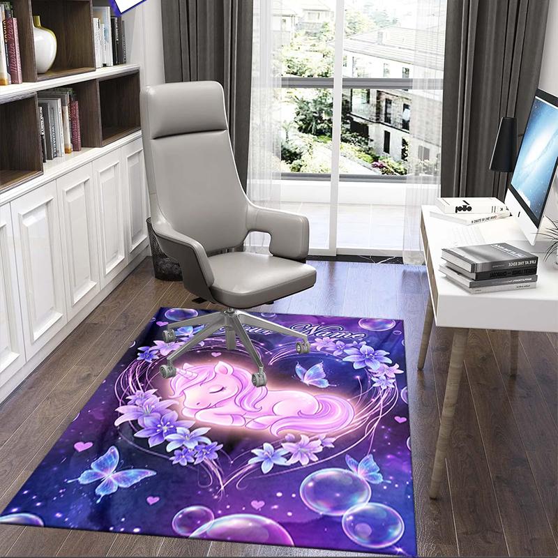 1PC Custom Name Unicorn Dreams Flowers Theme Floor Mat Ideal for Living Room, Game Rooms, Office, Bedroom,Floor Mat Playful Design