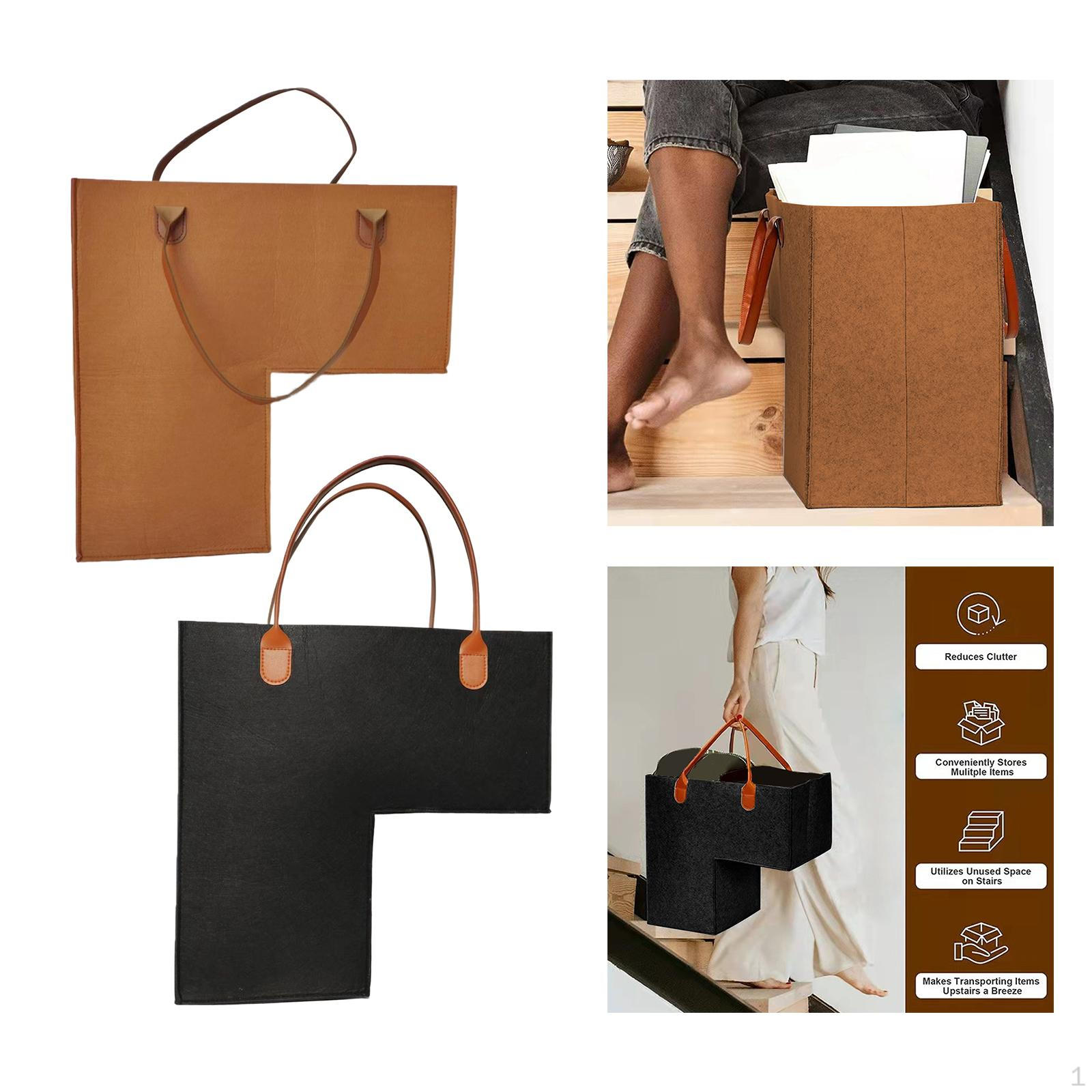 

2Pieces Stair Basket Premium Felt Internal Support Organizing with Handles for Wooden Stairs Toys