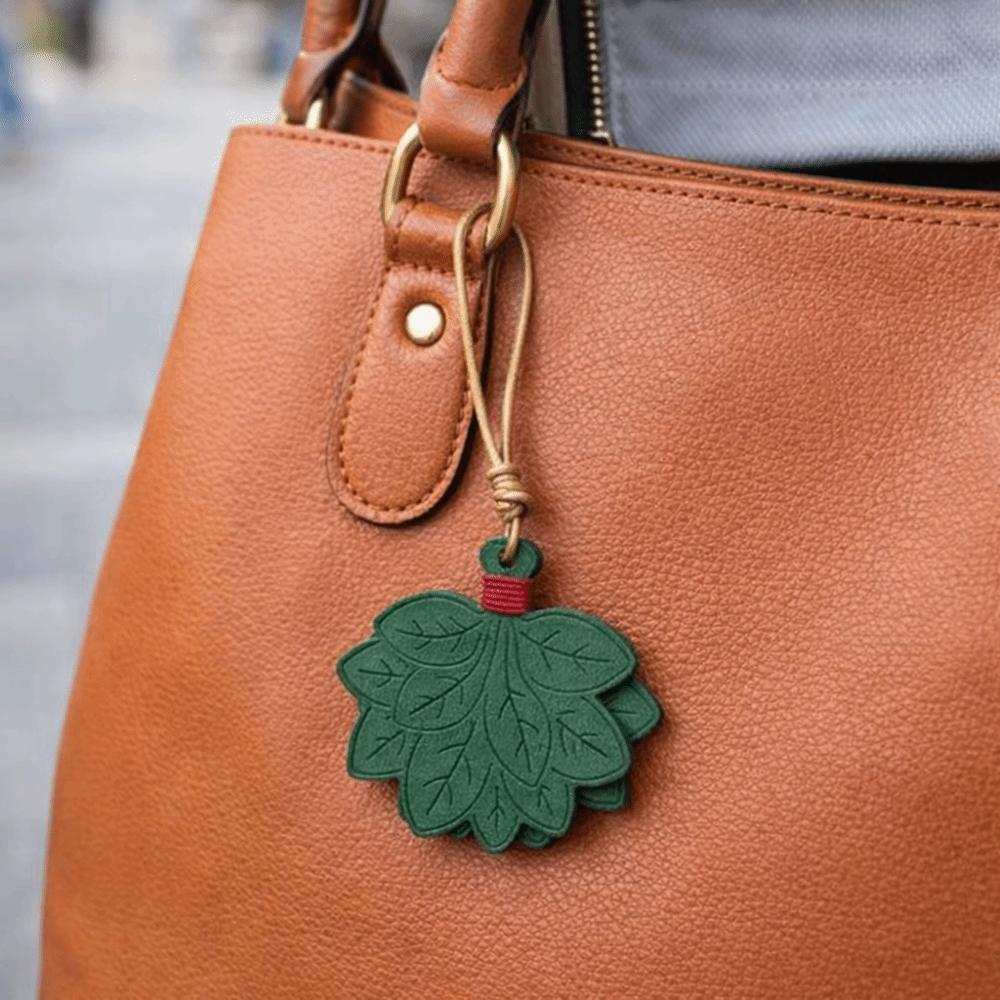 Anti-lost Leaves Leather Key Chain Pearl Chain Bag Pendant Portable Pomelo Leaves Keyring  Backpack