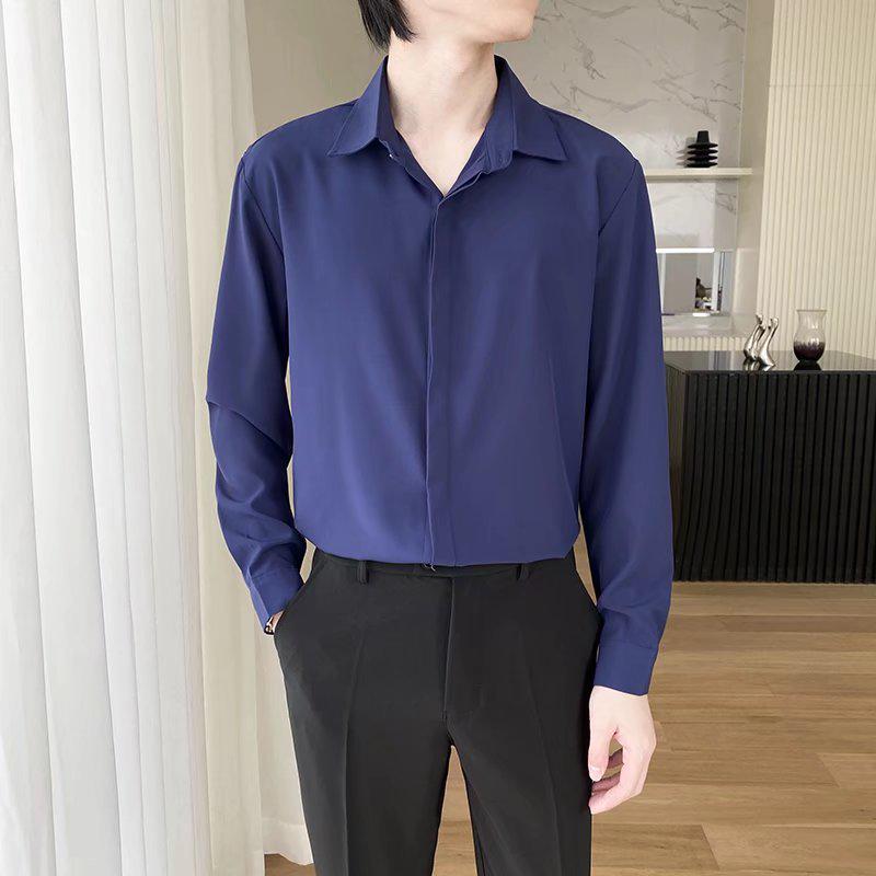 2022 Spring Men's Fashion Casual Long Sleeve Solid Color Shirt - Light Mature Style