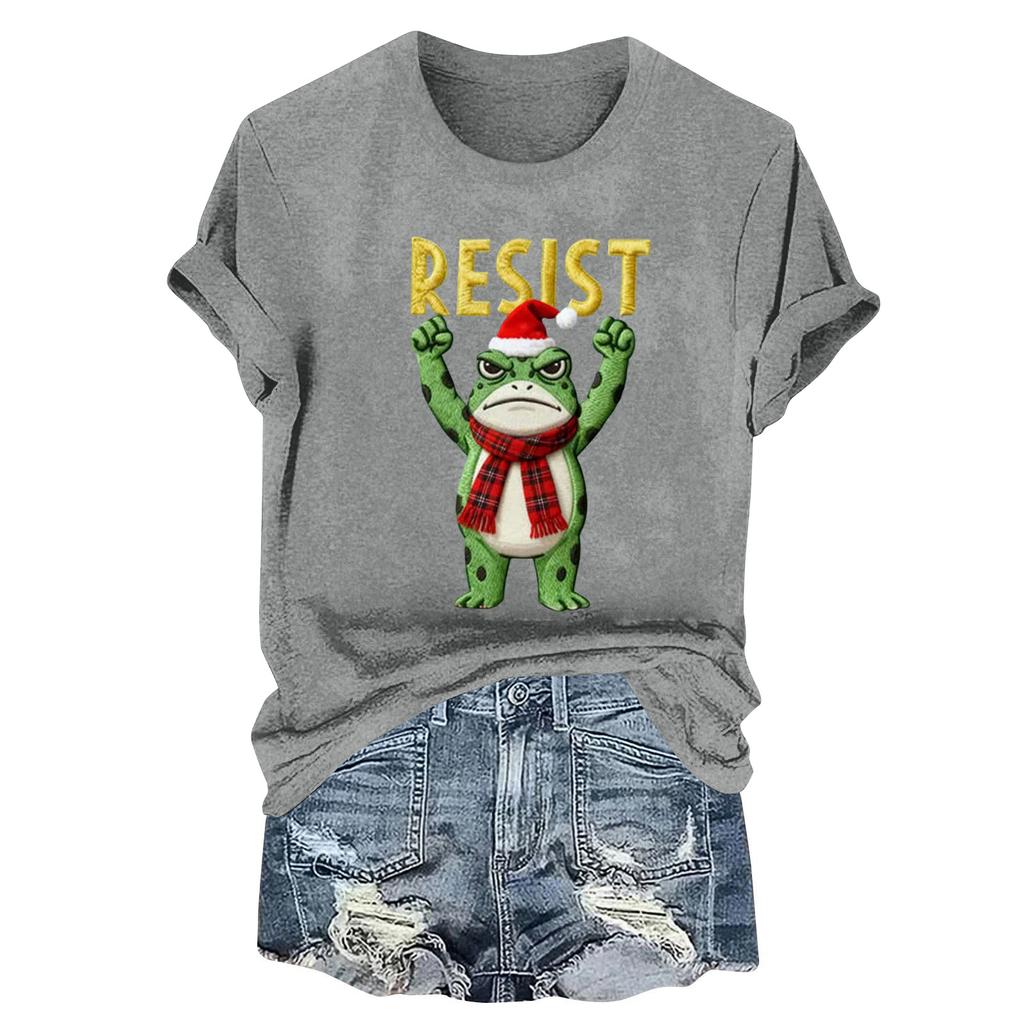 Women's Fashion Casual Printed Round Neck Short Sleeved Pullover T-Shirt Top