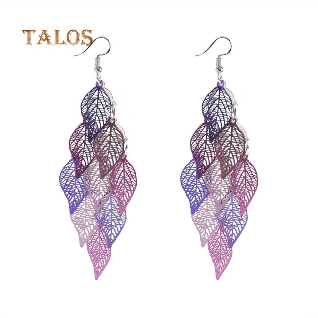 Lady Colorful Multi Layers Hollow Leaf Elegant Hook Øredobber Smykker Decor Beauty