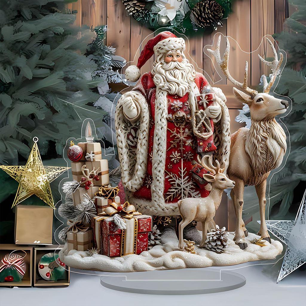 2D Acrylic Christmas Snow House with Santa & Reindeer Desktop Ornament
