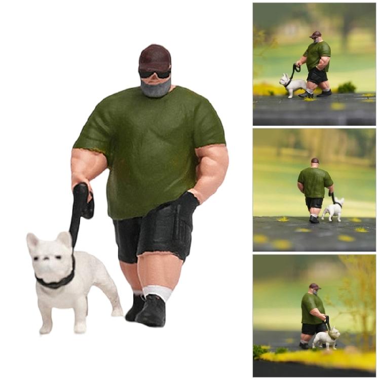 1/64 Scale Resin Model Depicting A Man Strolling With His Pet Dog Miniature Figure For Craft Projects And Toy Displays