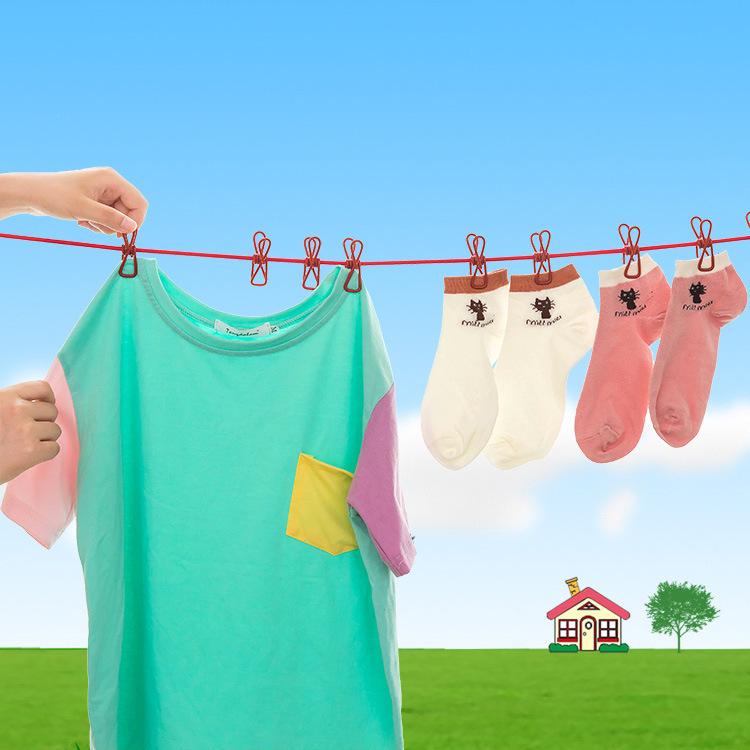 Portable Elastic Clothesline with 12 Clips - Travel Clothes Hanger and Drying Rope