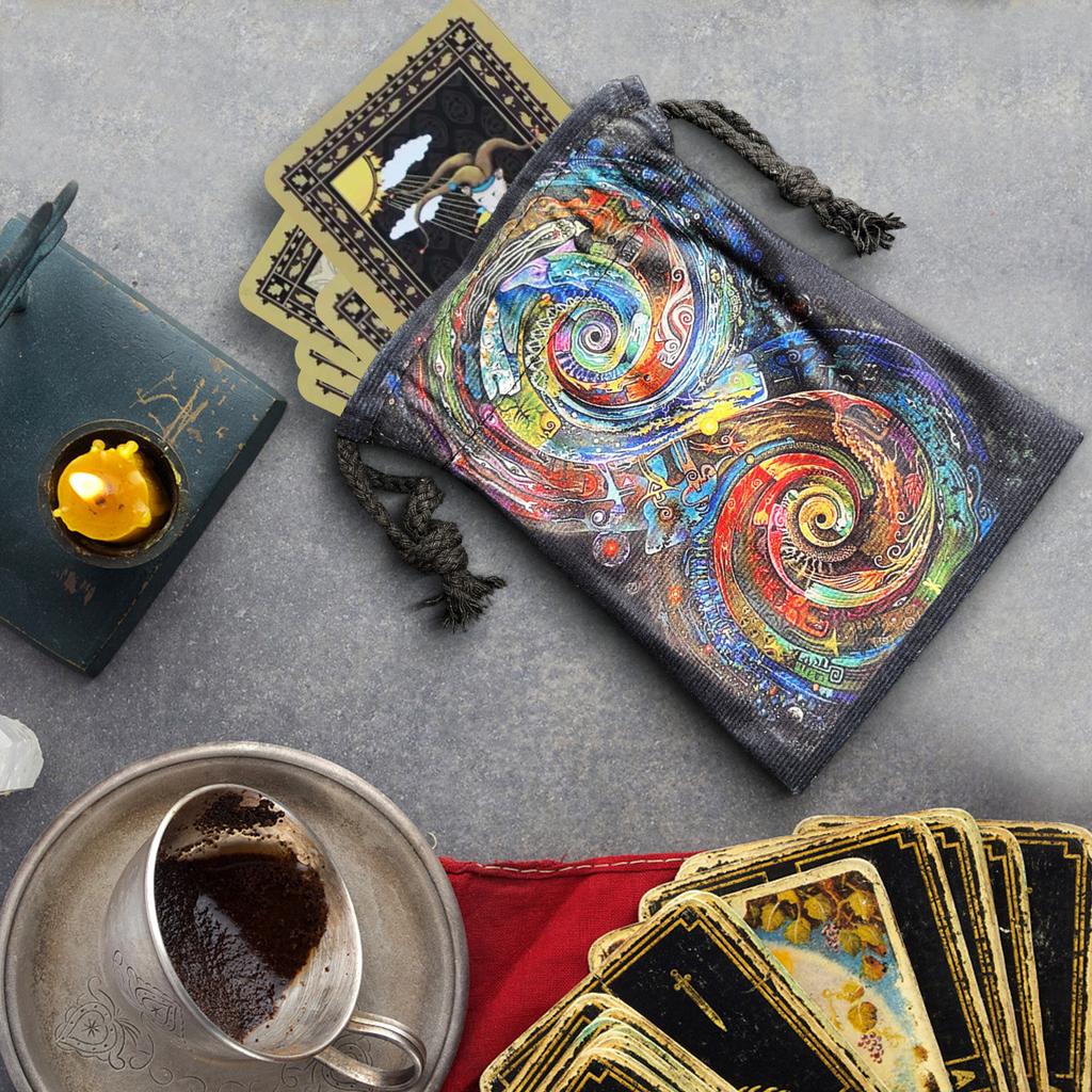 Tarot-Aufbewahrungstasche, Tarot-Würfeltasche, Samt-Tarot-Tasche, bedruckte Tarot-Mustertasche, Tarot-Tasche, Würfeltasche, Kartentasche, Schmuckbeutel