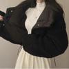 Women's Double-Sided Lambswool Cotton Puffer Jacket - Short Lapel, Loose Fit, Korean Style, Long Sleeve Winter Coat