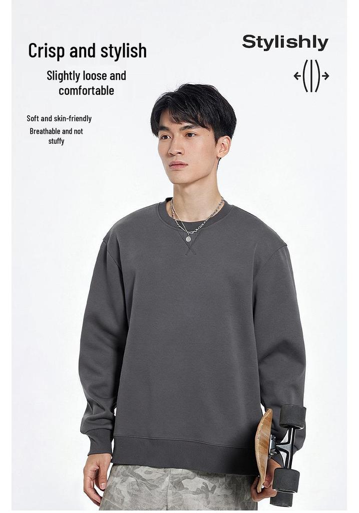 JR Zhenweisi Men's Purple Round Neck Long Sleeve Sweatshirt: Early Autumn Cotton-Feel, Loose Fit, Unisex Style