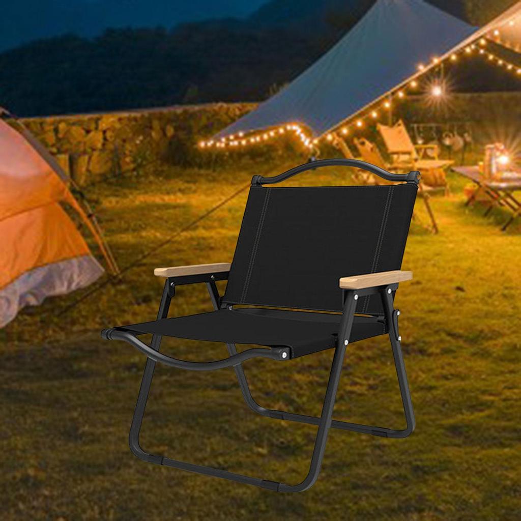 Folding Camping Chair Collapsible Load Bearing for Travel Barbecues Black Medium