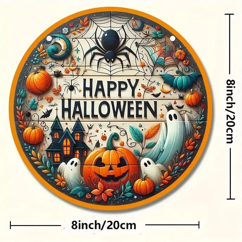 Pumpkin Wood Sign: Halloween Round Craft Door Pendant