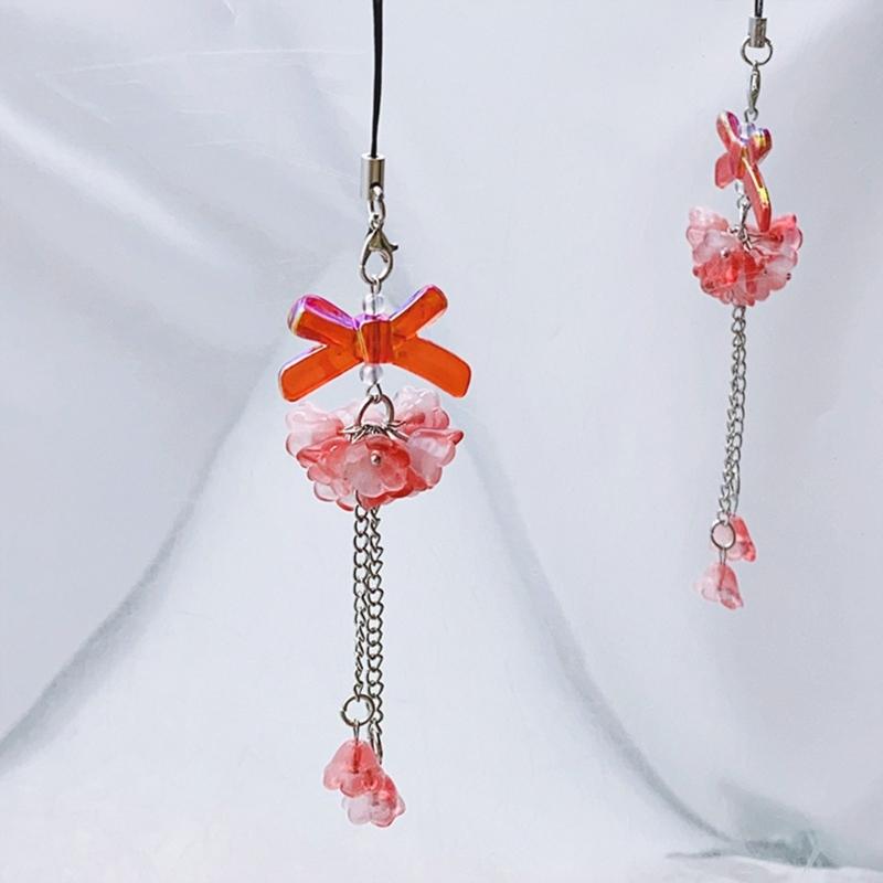 Hydrangea Flower Phone Charm Trendy Bag Pendant Bowknot Bag Charm Phone Lanyard Glaze Material for Trendy Individuals