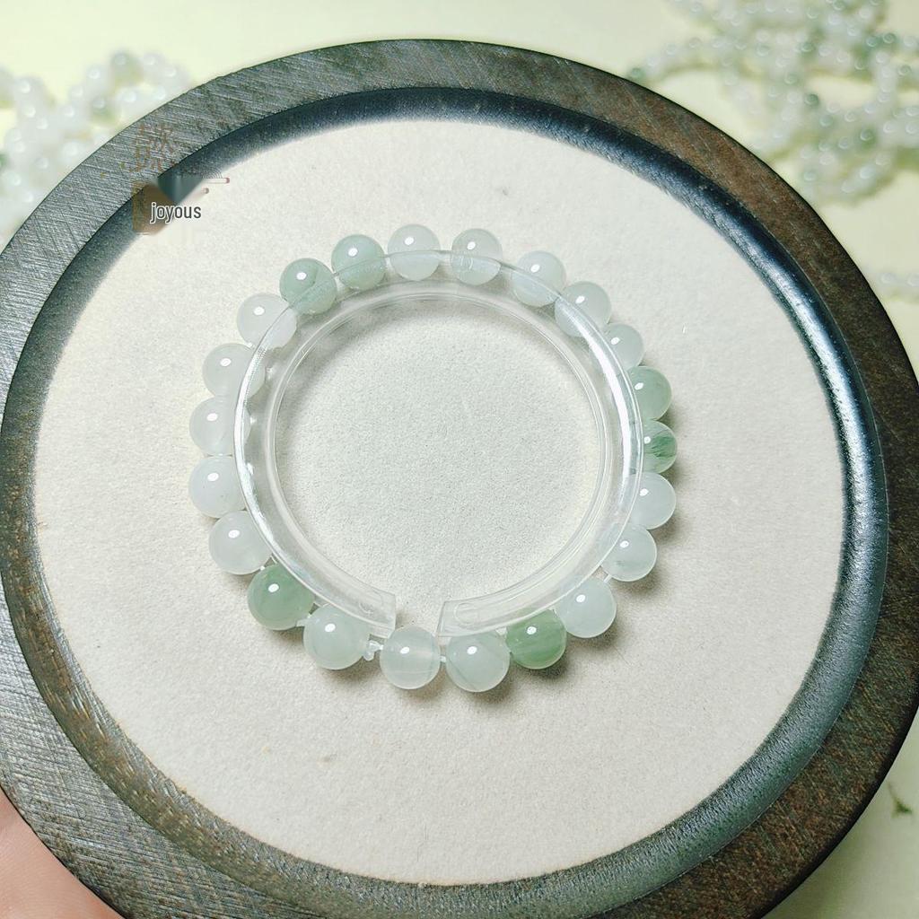 Xinjiang White & Golden Silk Flower Jade Round Bead Bracelet for Women