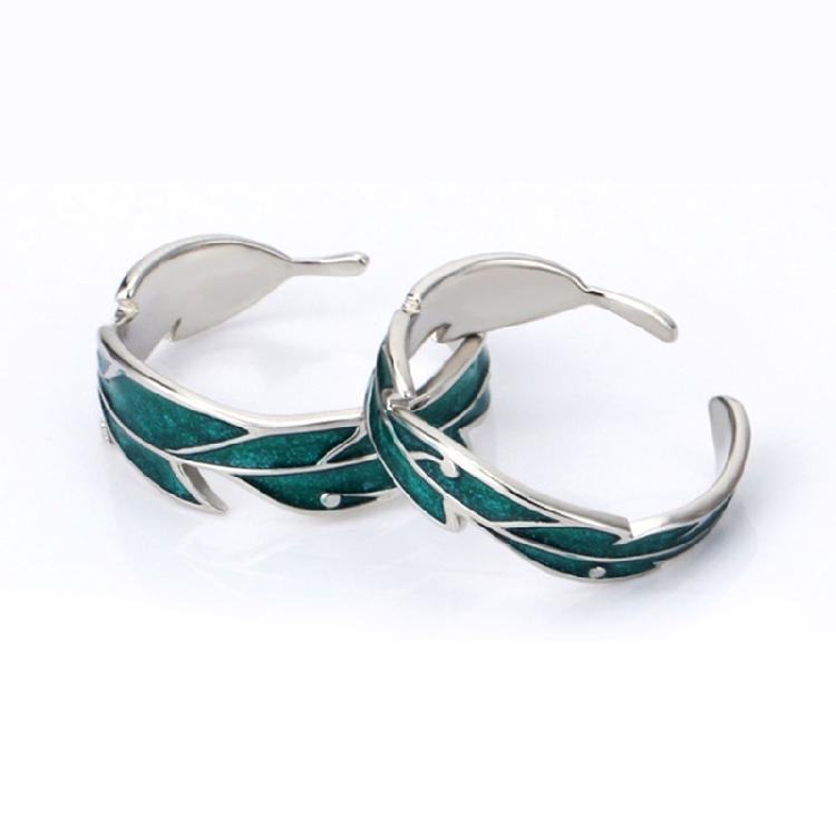 2x Green Plantain Open Rings for Women Men Gifts Vintage Leaves Finger Ring