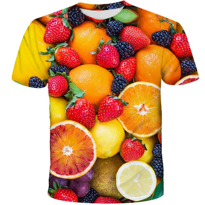 Strawberry Orange Fruit Pattern T-Shirt For Men Cake Dessert 3D Printed