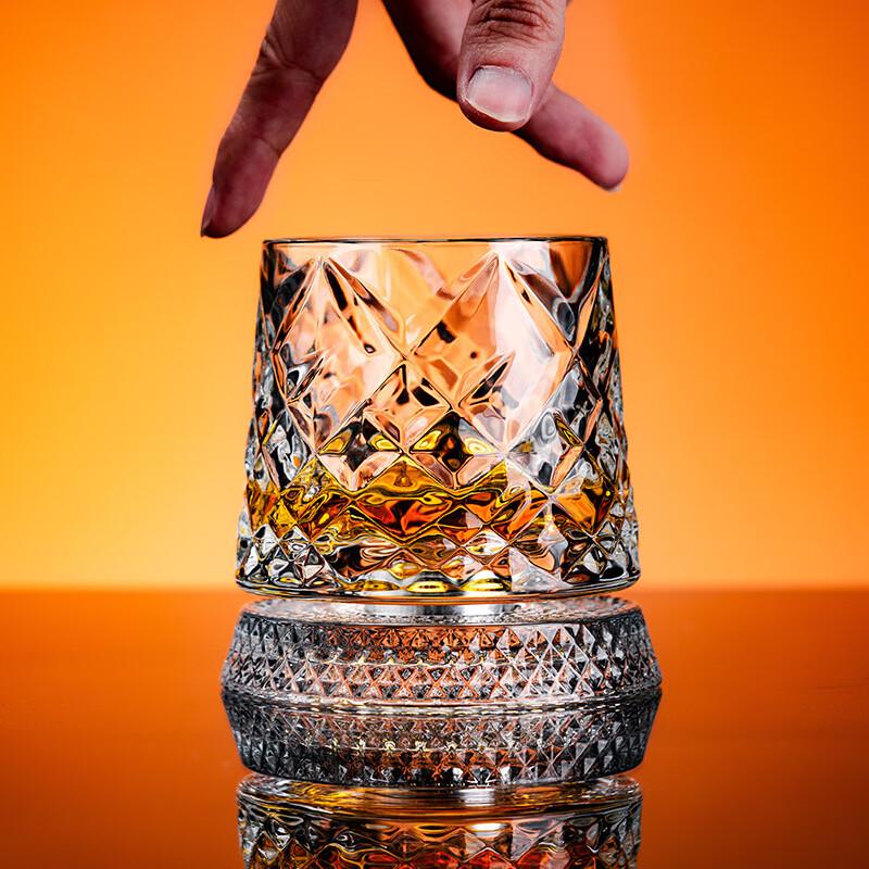 OLOEY Crystal Rotating Whiskey Glasses, Set of 2