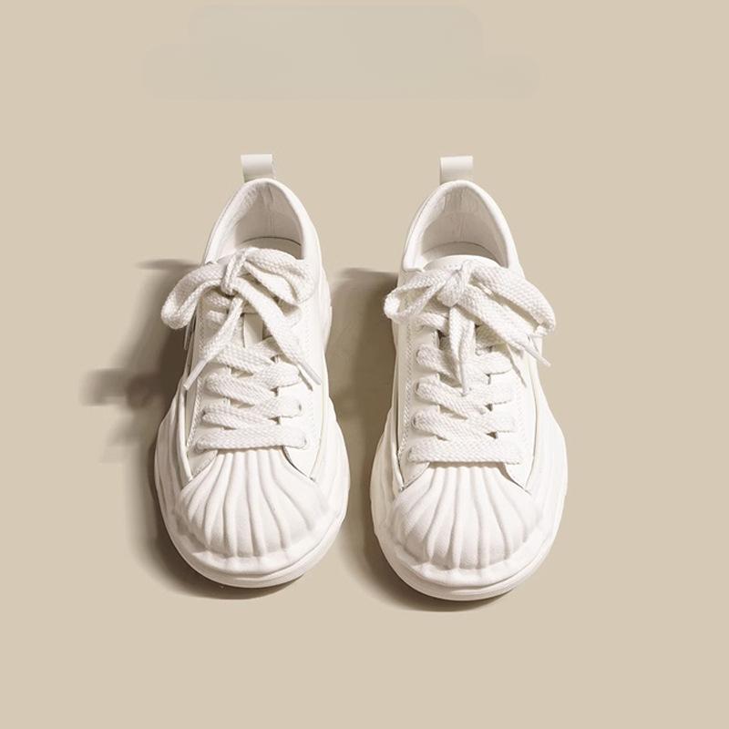 Platformové bílé boty kožené dámské boty jarní a letní nové boty na platformě s výškově nastavitelným páskem, rozplývavé boty, ležérní sportovní boty pro ženy