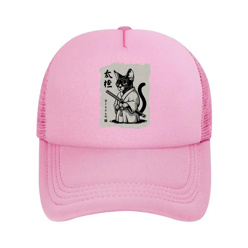 Japanese Samurai Cat Casual Mesh Baseball Cap Dad Hat Hip Hop Snapback Cap