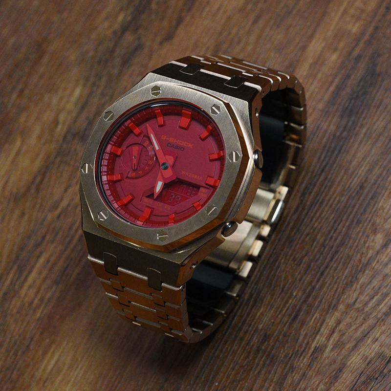 Casio Men Liquid Crystal,Analog Dual Display Series Red Watch GA-2100-4A(Watch3--)