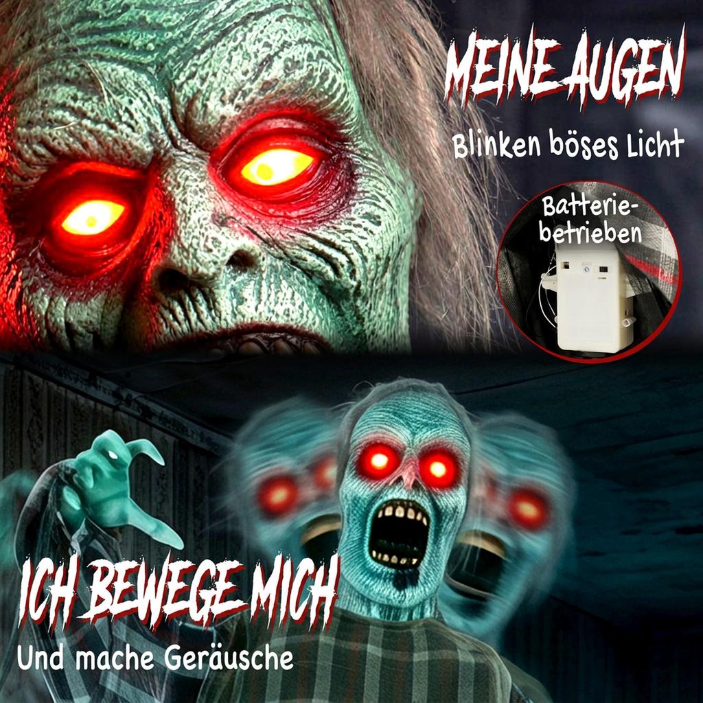 Animated Halloween Zombie Life-Size, 170 cm, with Sound and Touch Activation, Spooky Decoration