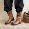 Martin boots women's trendy new retro tooling boots short boots niche western design polished round head denim autumn and winter
