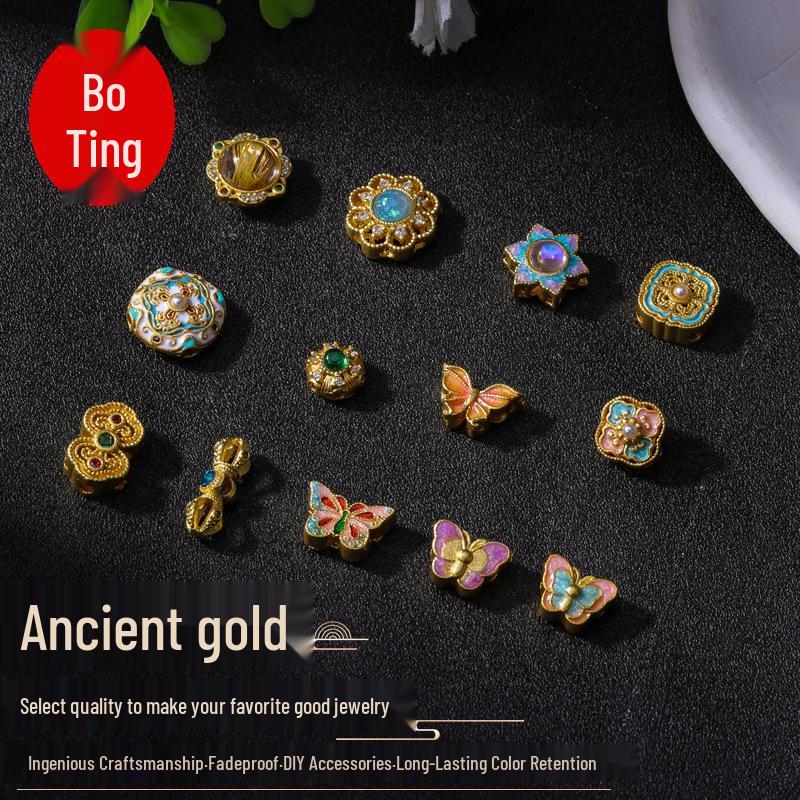 Gold Vajra Butterfly Spacer Beads with Gemstone Look and Strong Color Retention – Alloy Drip Oil Finish