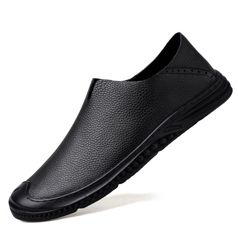 Men s Round Toe Cowhide Slip-On Loafers: Breathable, Casual, Flat Bottom Shoes 36