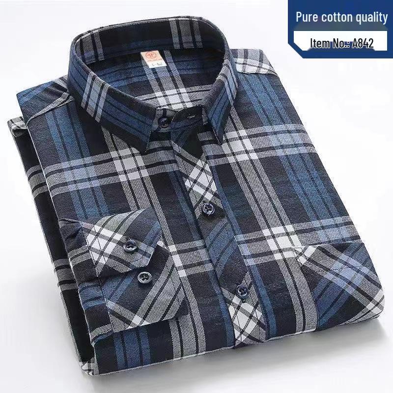 Men's High-End Pure Cotton Plaid Long-Sleeve Casual Shirt